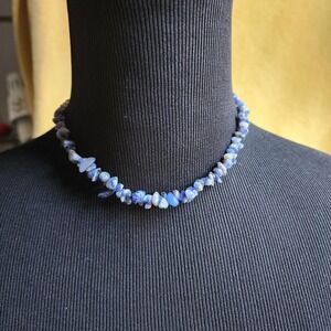 Sodalite Boho Blue Chip Stone Choker Necklace 13"